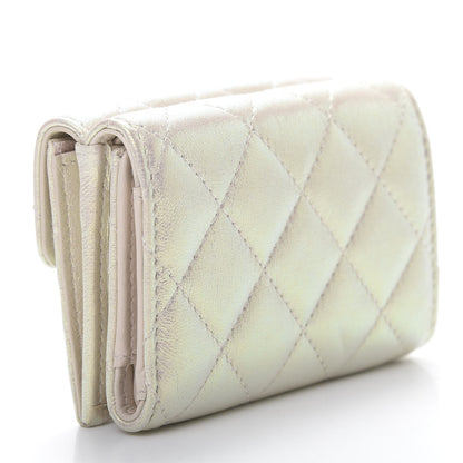 Chanel Iridescent Lambskin Quilted Double Flap Wallet Ivory 3 of 10