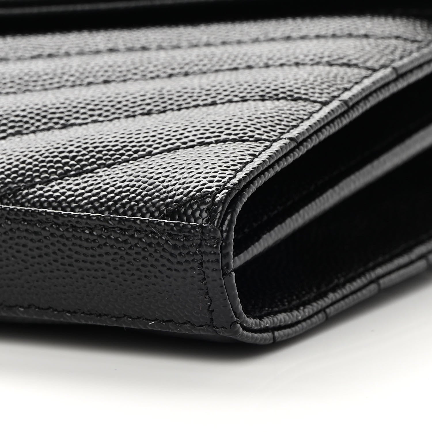 Saint Laurent Grain De Poudre Matelasse Chevron Monogram Chain Wallet Black 10 of 12
