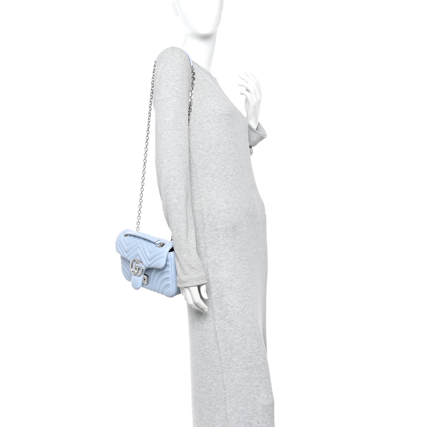 Gucci Lambskin Matelasse Medium GG Marmont Shoulder Bag Light Blue 2 of 11