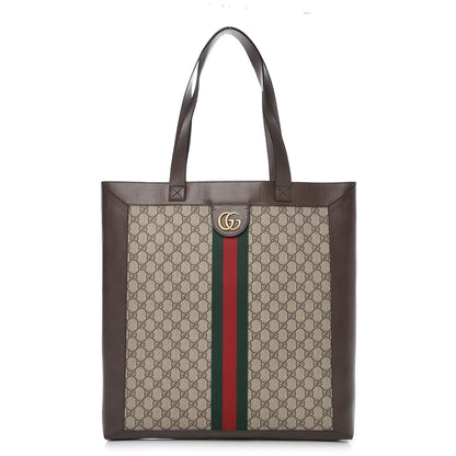 Gucci GG Supreme Monogram Web Large Ophidia Vertical Shopping Tote Brown 1 of 9