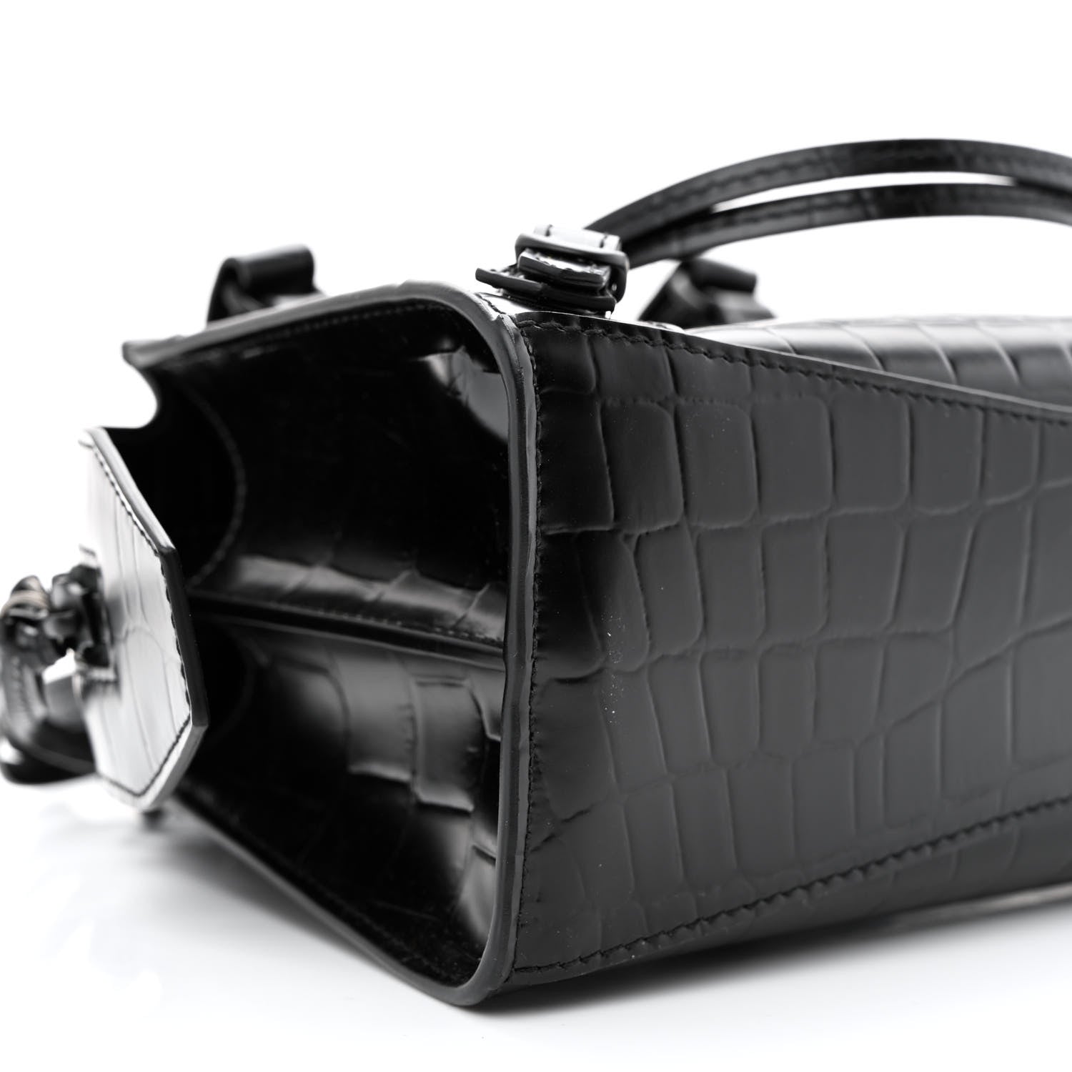 Balenciaga Semi Shiny Calfskin Crocodile Embossed Neo Classic Black Hardware Mini City Black 9 of 12