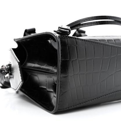 Balenciaga Semi Shiny Calfskin Crocodile Embossed Neo Classic Black Hardware Mini City Black 9 of 12