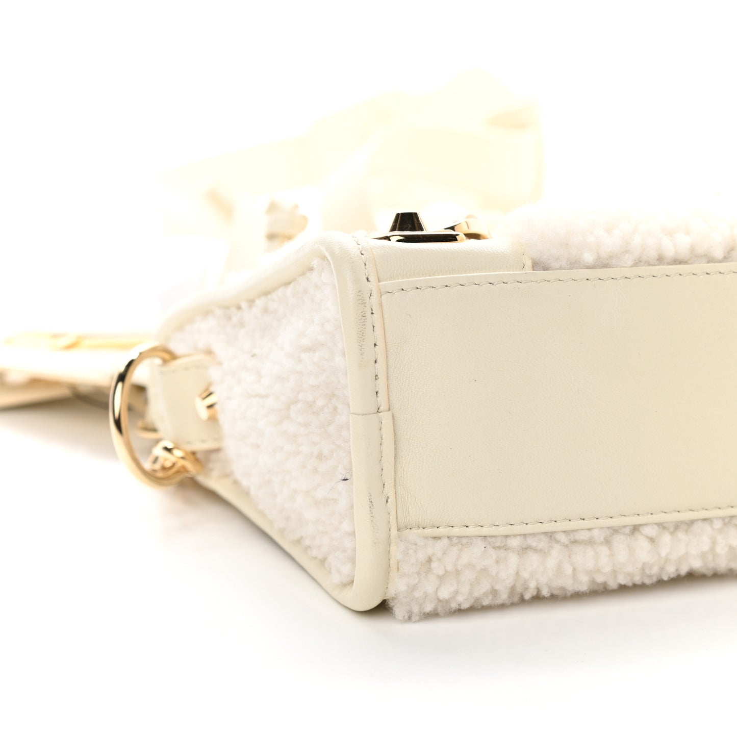Shearling Nappa Gold Metallic Edge Hardware Mini City Cream