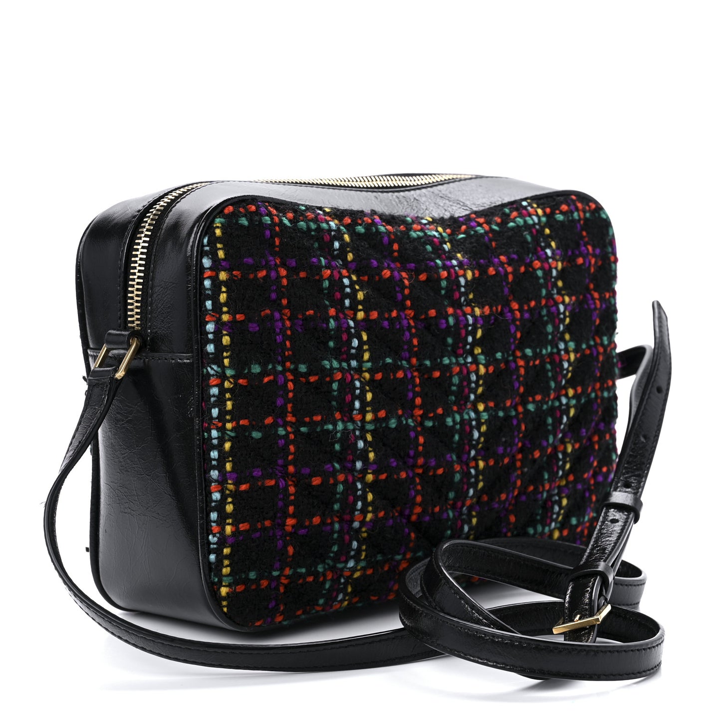 Tweed Calfskin Monogram Lou Camera Bag Black