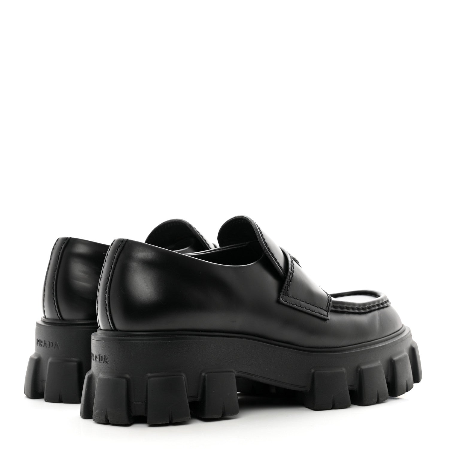 Prada Spazzolato Rois Metal Triangle Logo Mens Monolith 60mm Loafers 6 Black 4 of 10