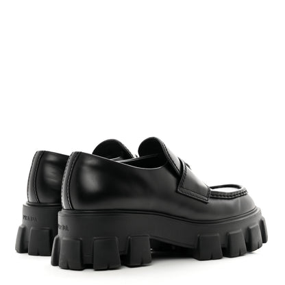 Prada Spazzolato Rois Metal Triangle Logo Mens Monolith 60mm Loafers 6 Black 4 of 10