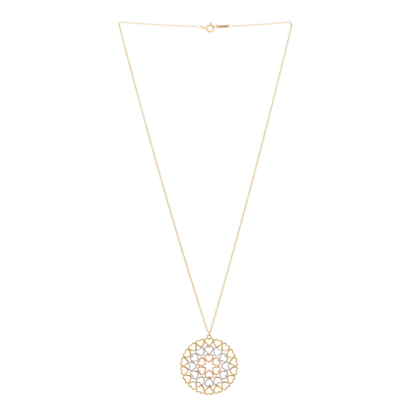 18K Yellow White Rose Gold Paloma Picasso Crown of Hearts Medallion Pendant Necklace