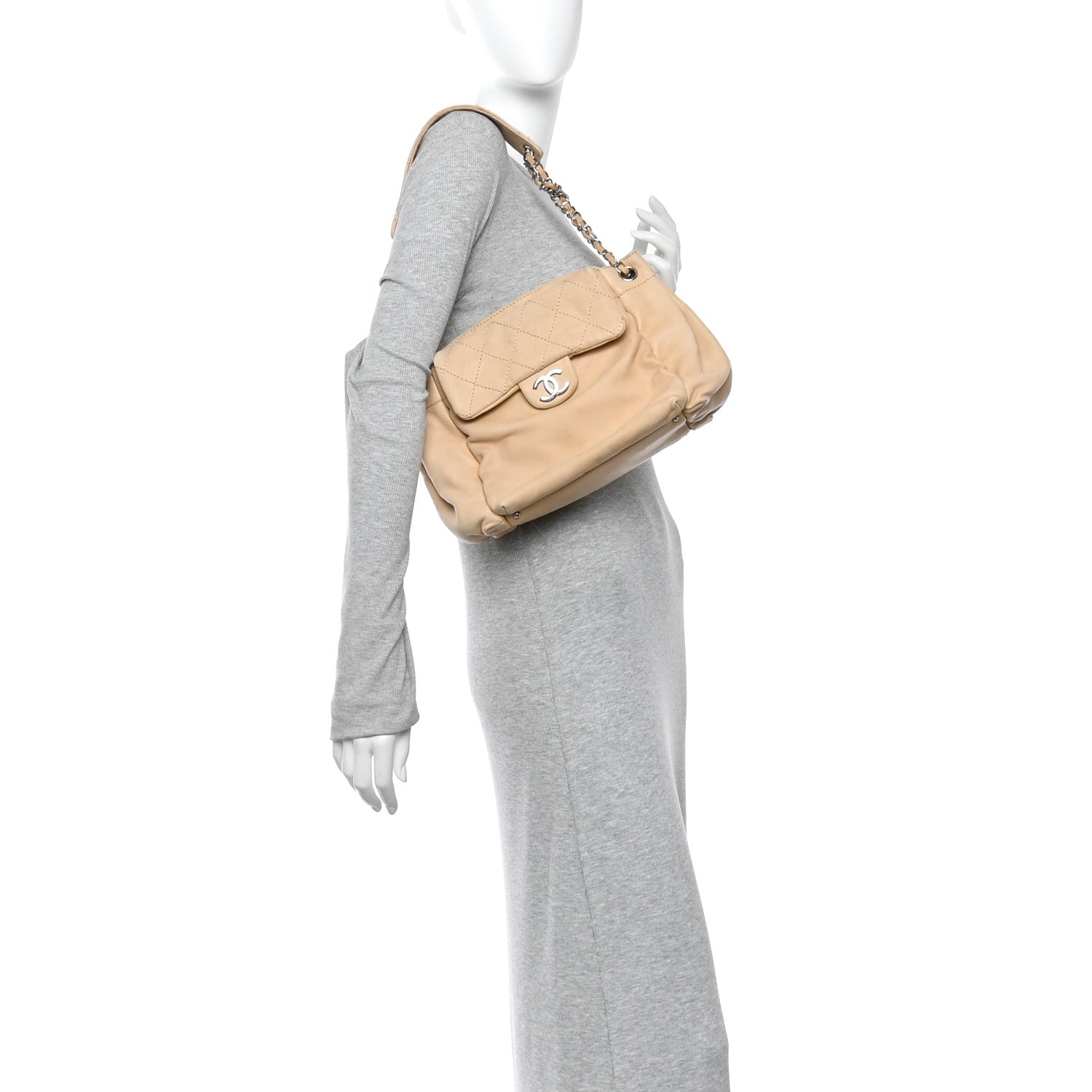 Chanel Lambskin Stitched Accordion Flap Tote Beige 2 of 14