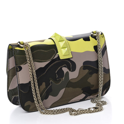 Valentino Garavani Nappa Canvas Camouflage Medium Glam Lock Rockstud Flap Fluo Yellow 3 of 14