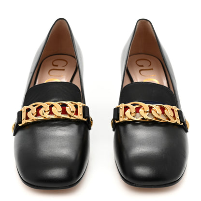 Gucci Malaga Kid Sylvie Web Chain Mid Heel Loafers 36 Black 2 of 16