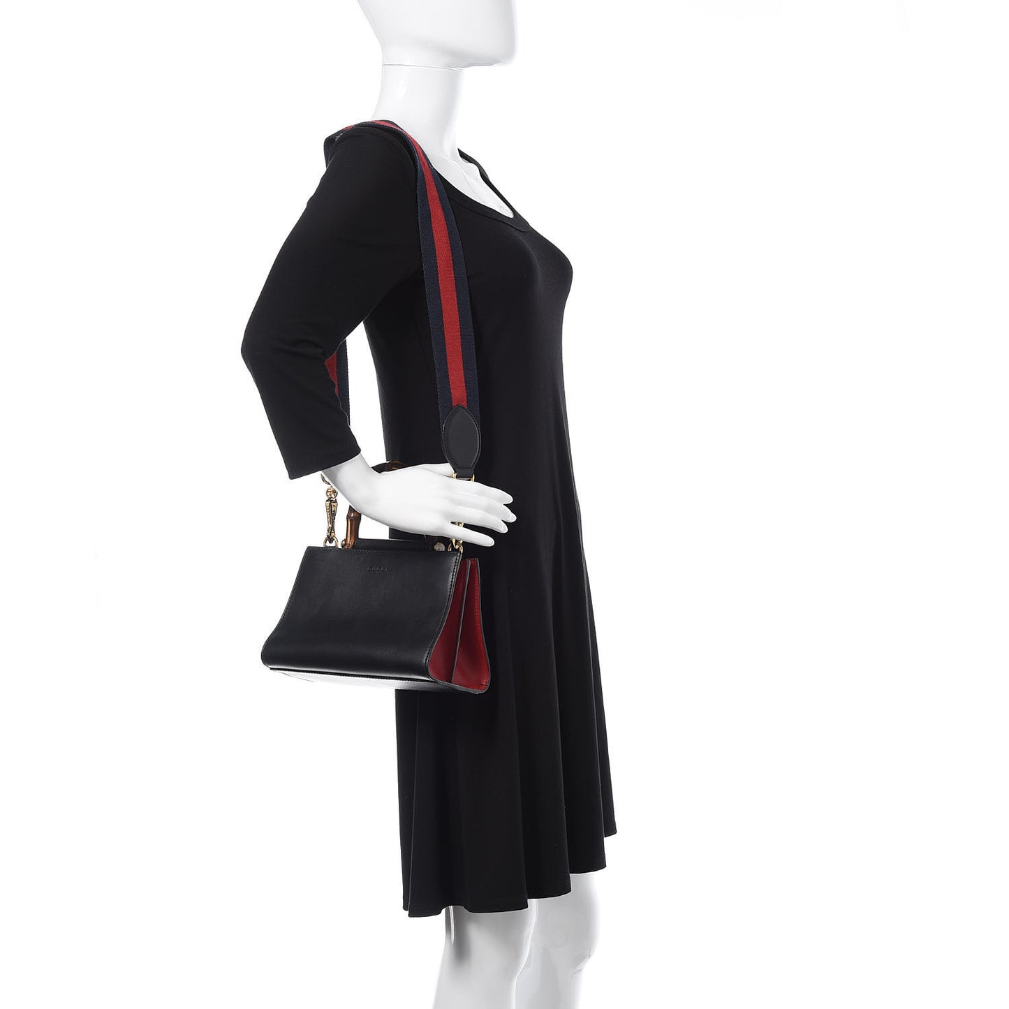 Nappa Bamboo Web Mini Nymphaea Top Handle Bag Black
