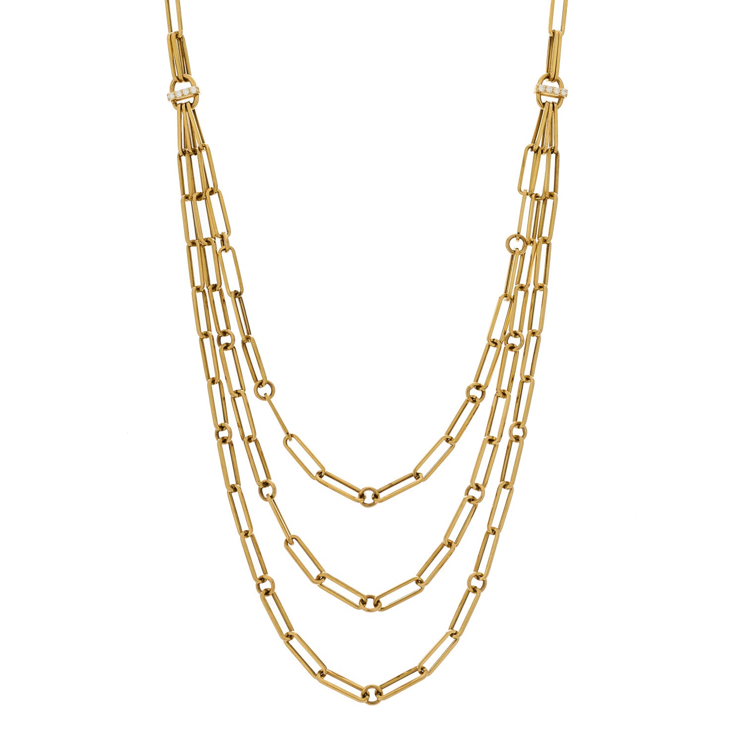 Roberto Coin 18K Yellow Gold Diamond Paperclip Triple Strand Bib Necklace 1 of 6