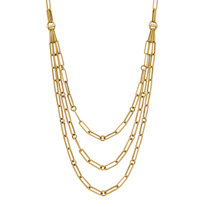 Roberto Coin 18K Yellow Gold Diamond Paperclip Triple Strand Bib Necklace 1 of 6