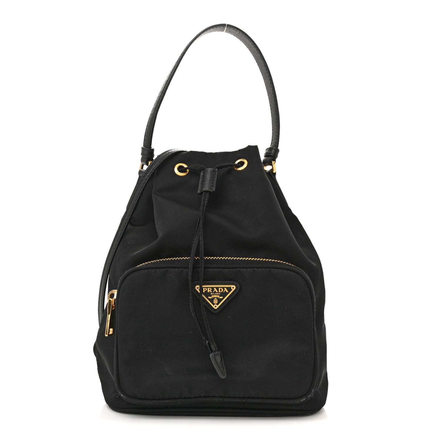 Prada Saffiano Tessuto Nylon Mini Bucket Crossbody Bag Black 1 of 12