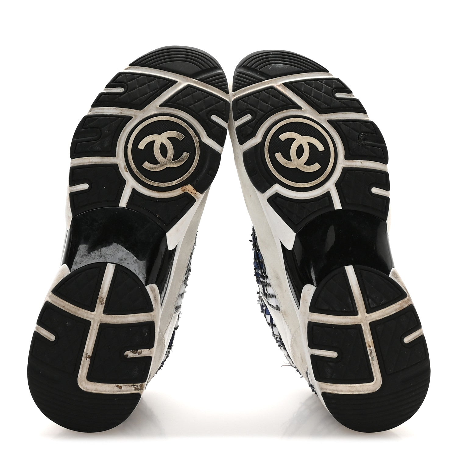 Chanel Tweed Suede Calfskin Womens CC Sneakers 39.5 Dark Blue Black Grey White 6 of 7