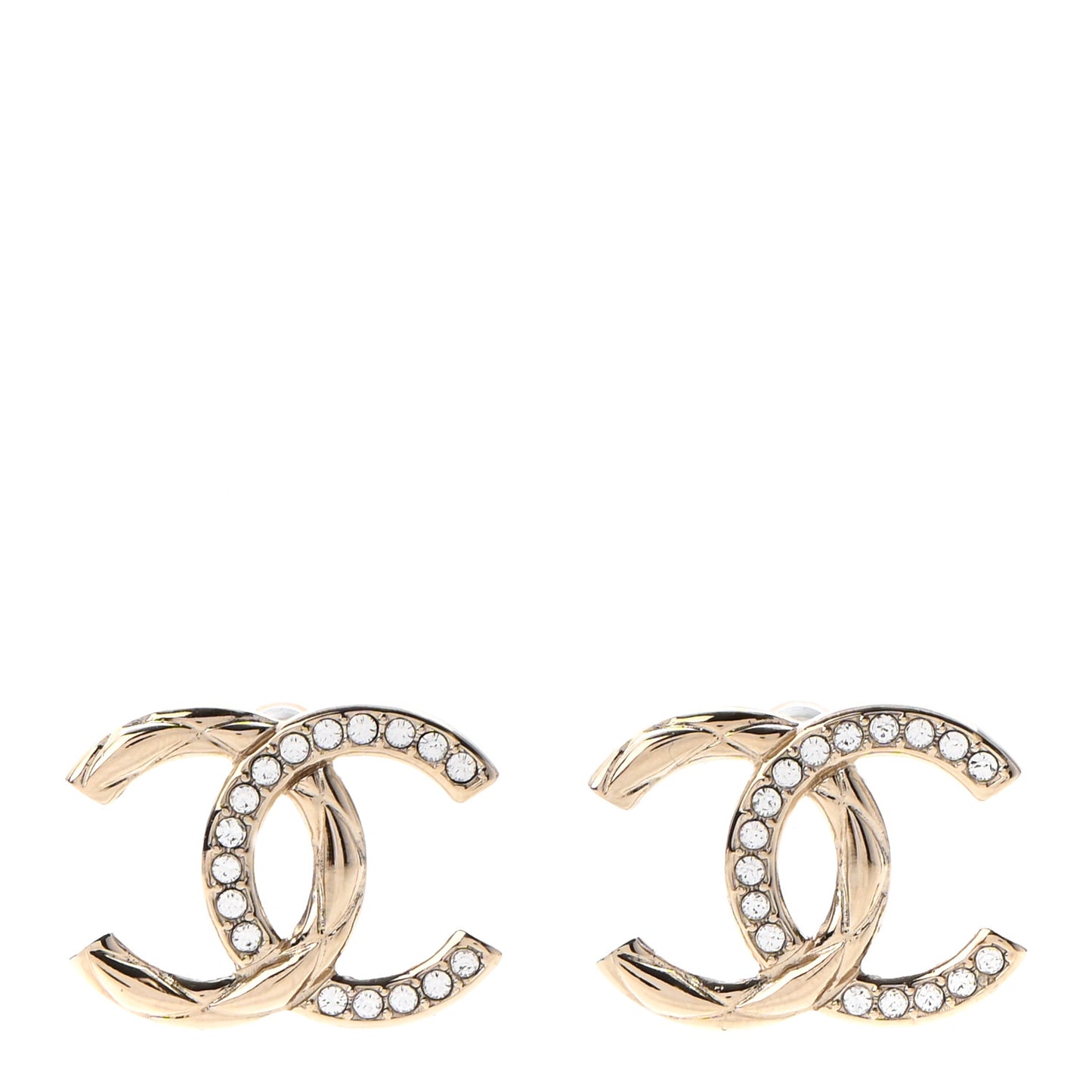 Crystal Glitter Quilted CC Earrings Light Gold