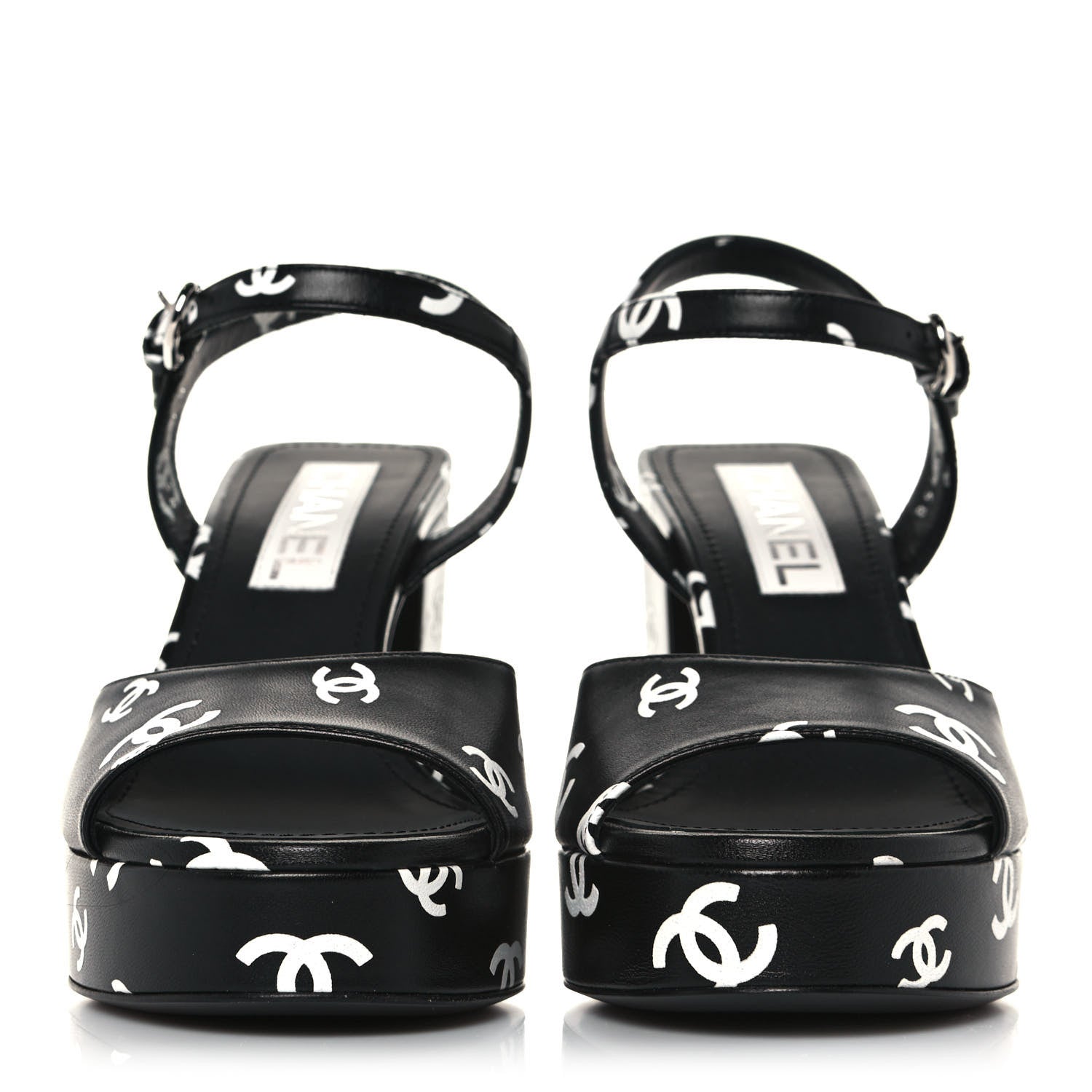 Chanel Printed Lambskin CC Platform Sandals 38 Black White 2 of 8