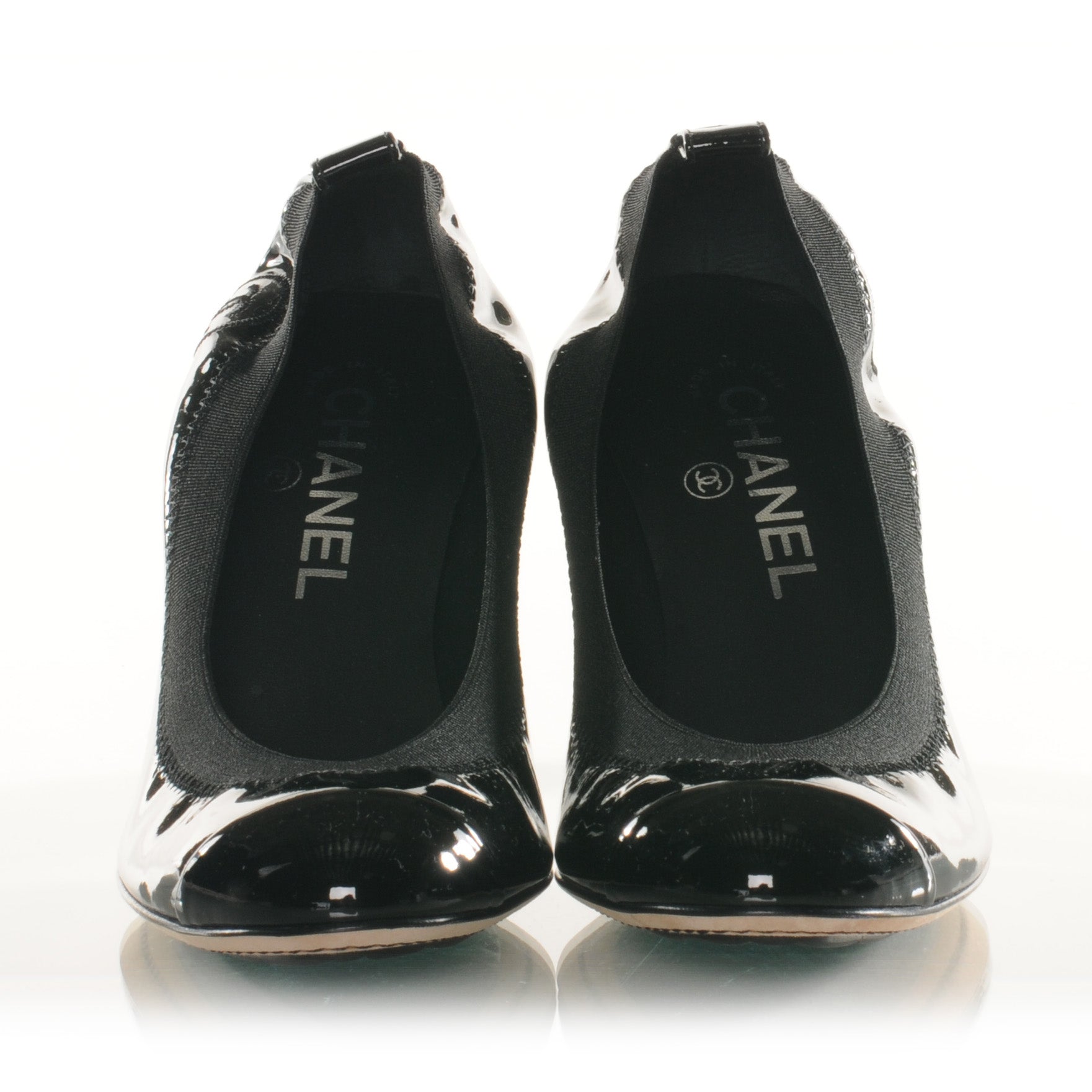 Chanel Patent Elastic Cap Toe Ballet Heels 36.5 Black 3 of 7