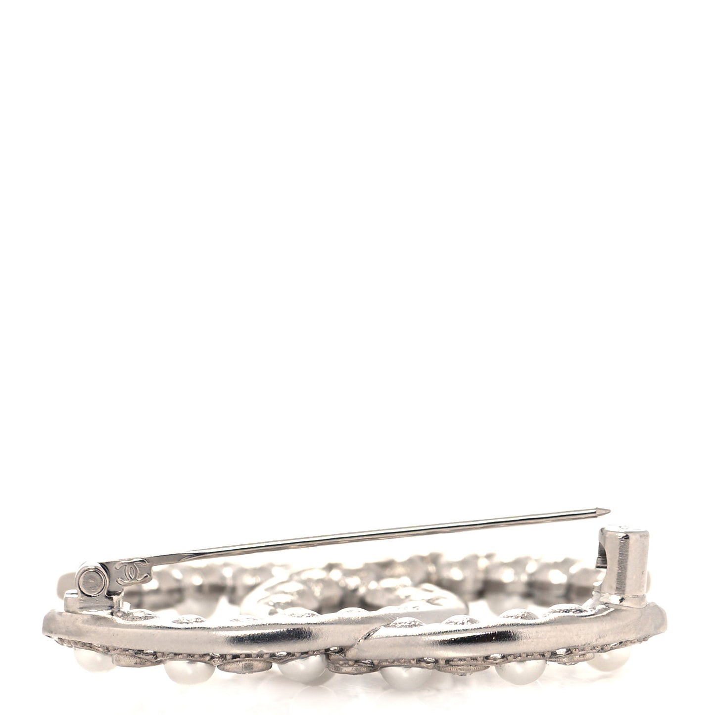 Pearl Crystal CC Brooch Silver