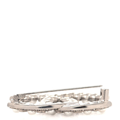 Chanel Pearl Crystal CC Brooch Silver 4 of 6