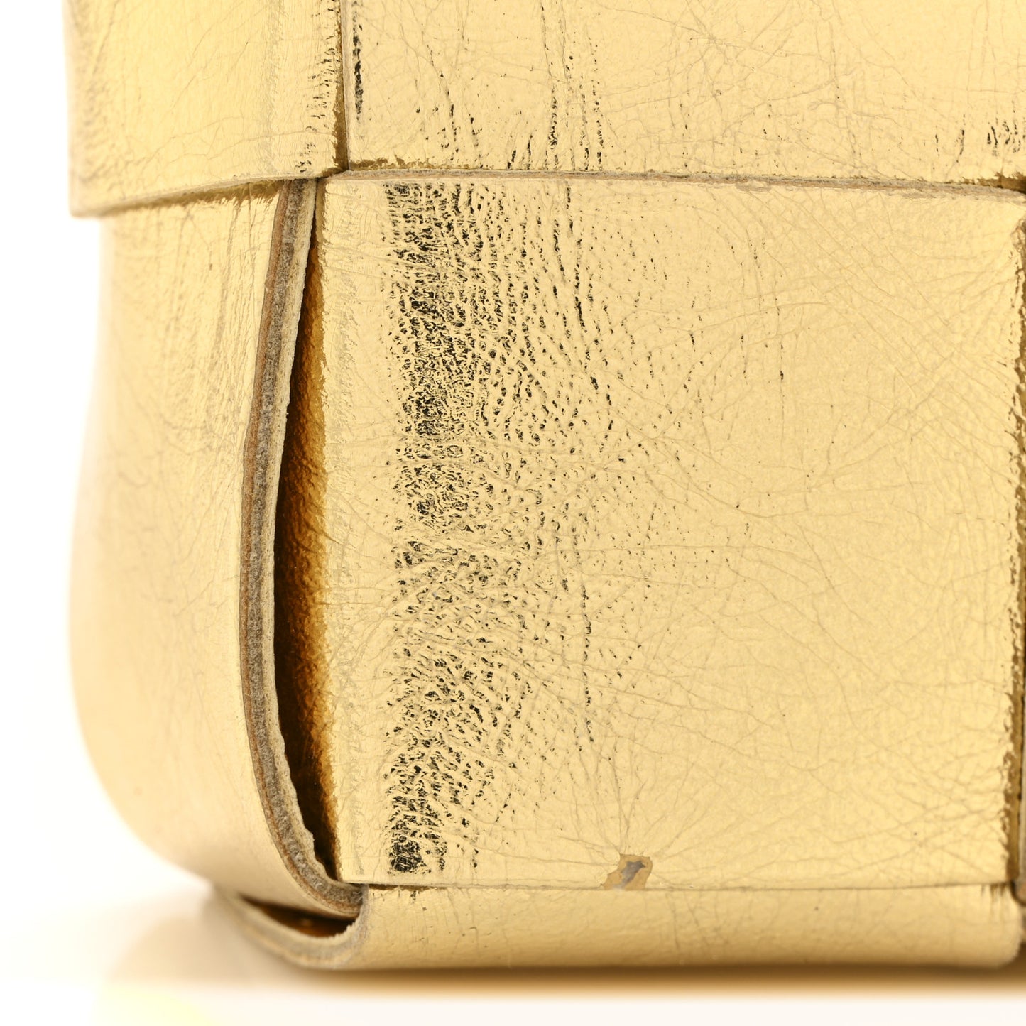 Metallic Lambskin Maxi Intrecciato Cassette Pouch On Strap Bag Gold