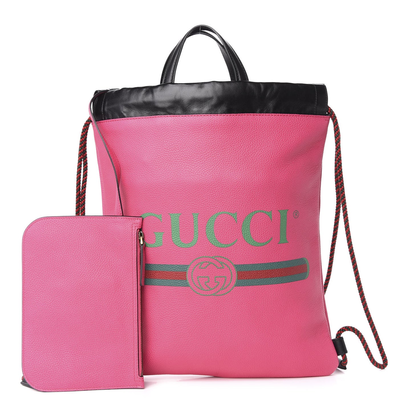 Grained Calfskin Logo Drawstring Backpack Box Pink Green Black
