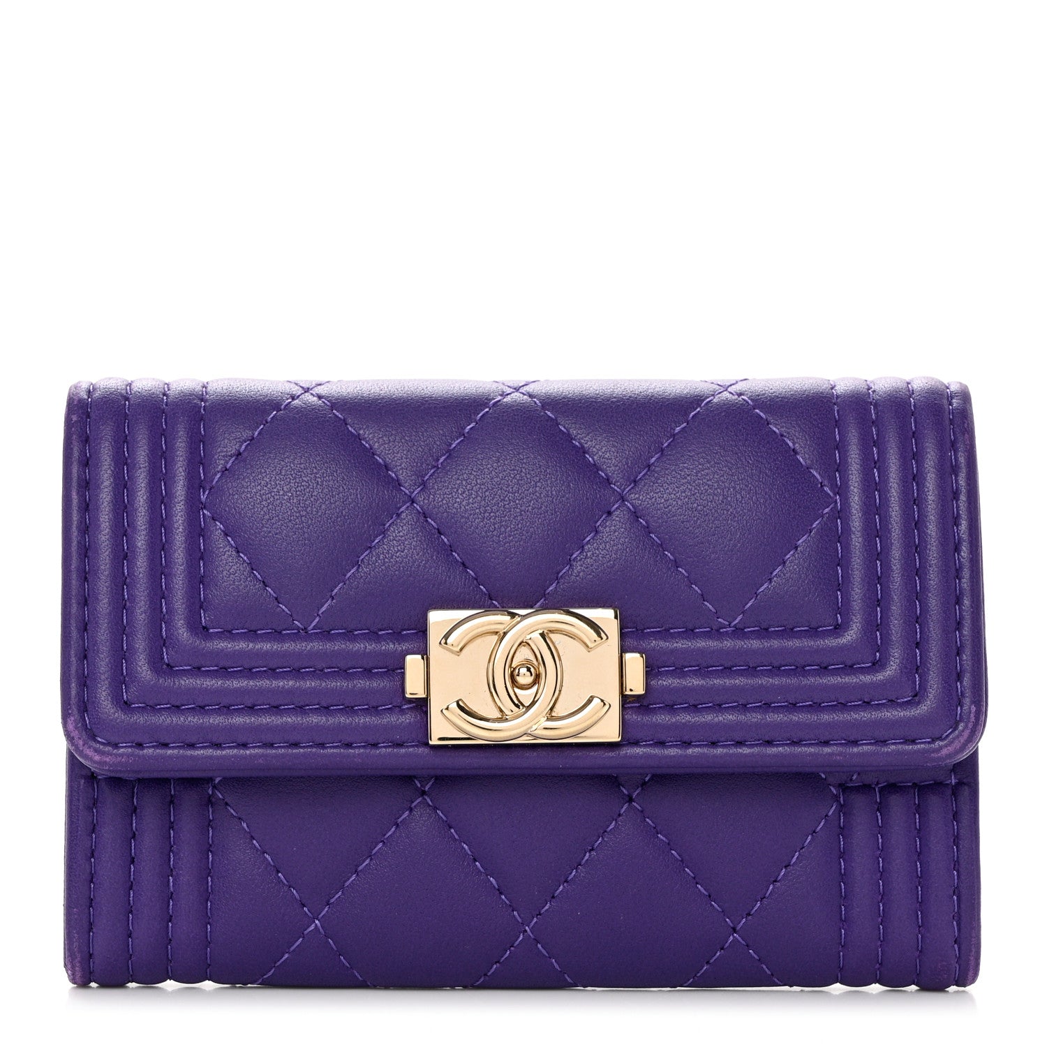 Chanel Lambskin Quilted Boy Flap Card Holder Purple 1 of 9