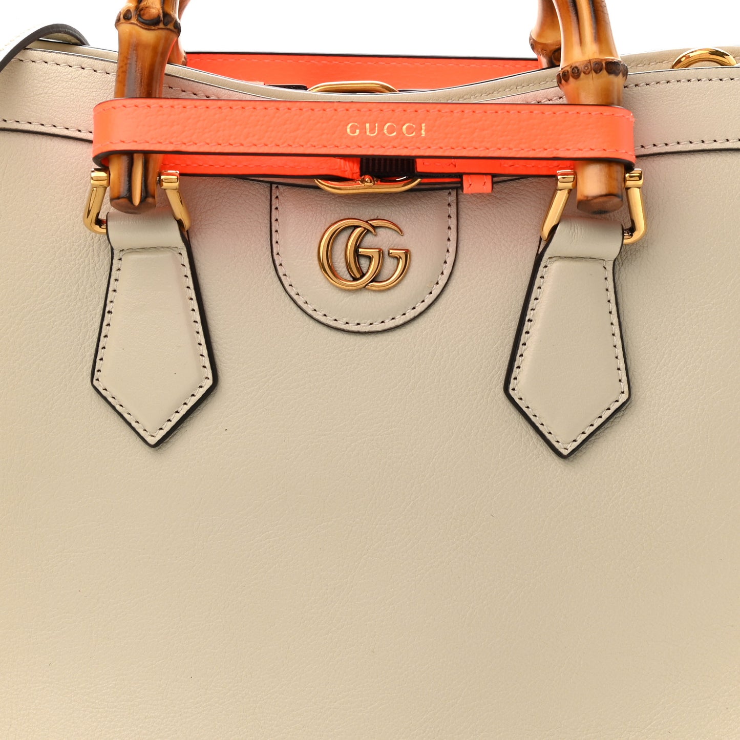 Wonka Grain Calfskin Small Diana Tote Bag Mystic White Orange Fluo