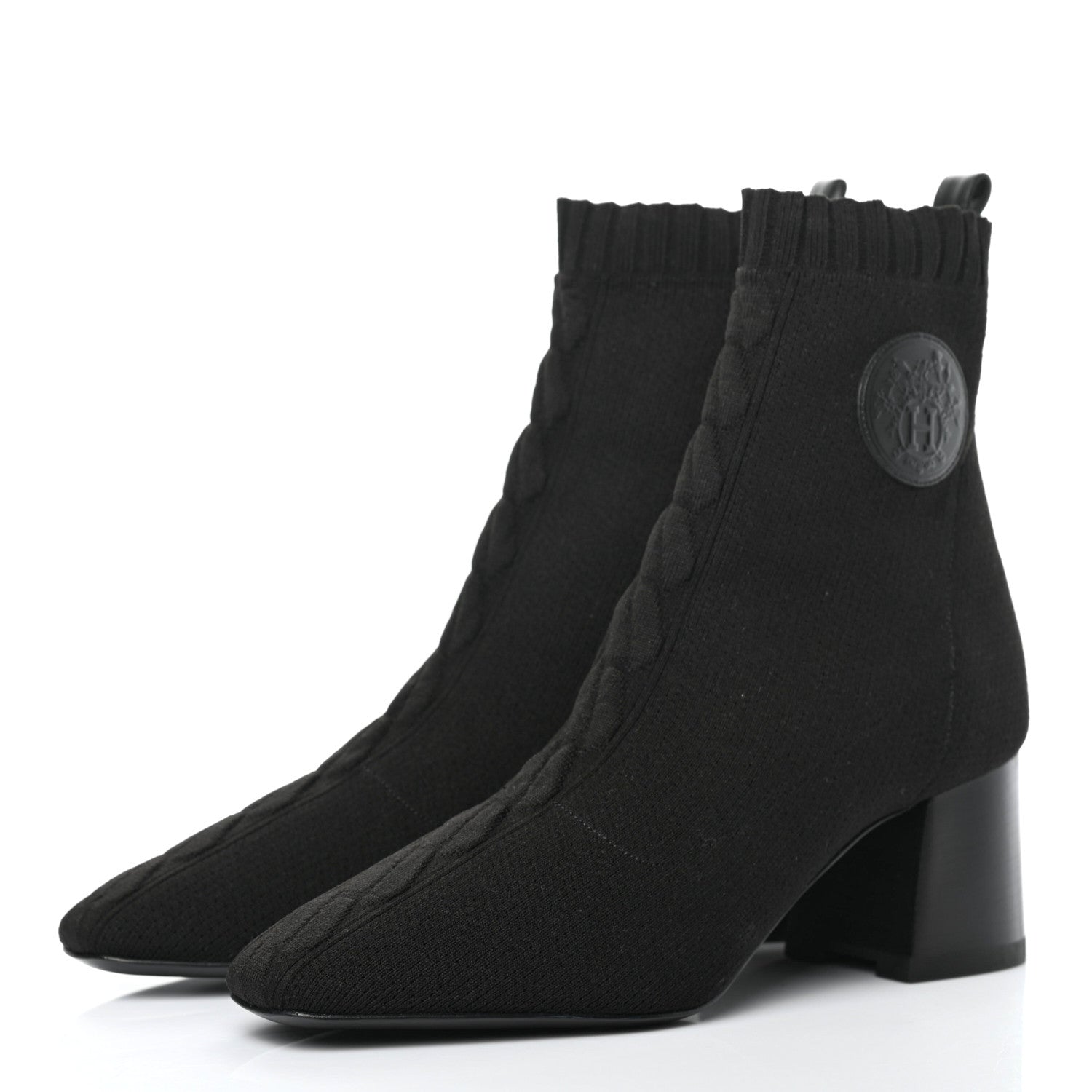 Hermes Knit Calfskin Volver Ankle Boots 37.5 Black 3 of 8