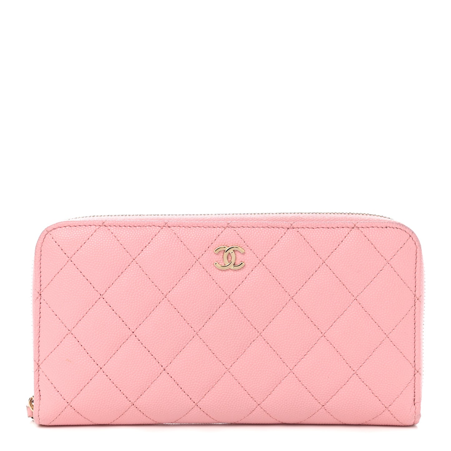 Caviar Quilted Large Gusset Zip Around Wallet Light Pink