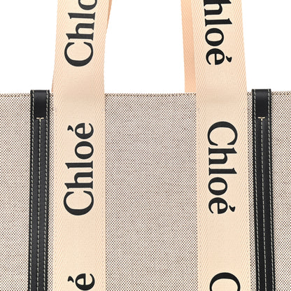 Chloe Cotton Calfskin Medium Woody Ribbon Tote White Black 7 of 9
