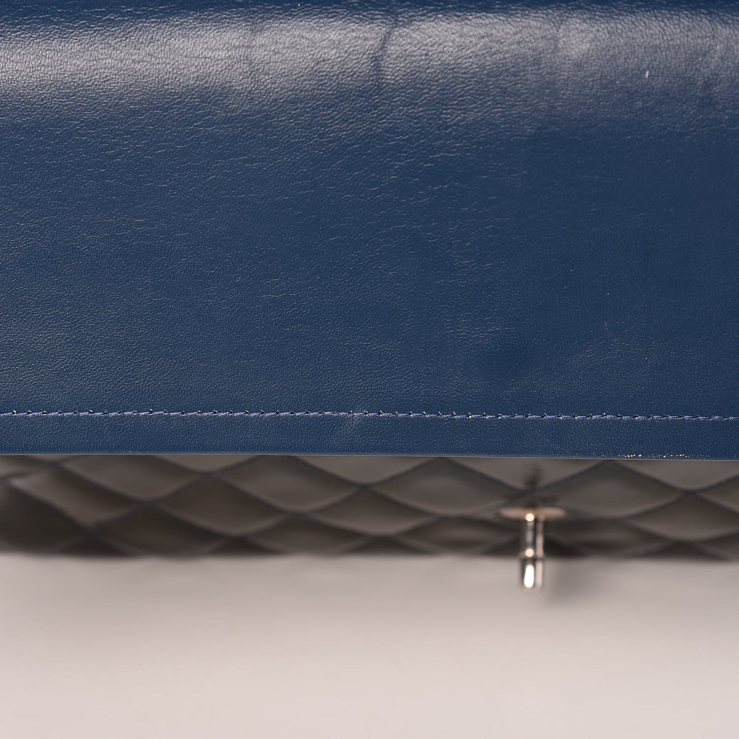 Patent Quilted Maxi Double Flap Navy Blue