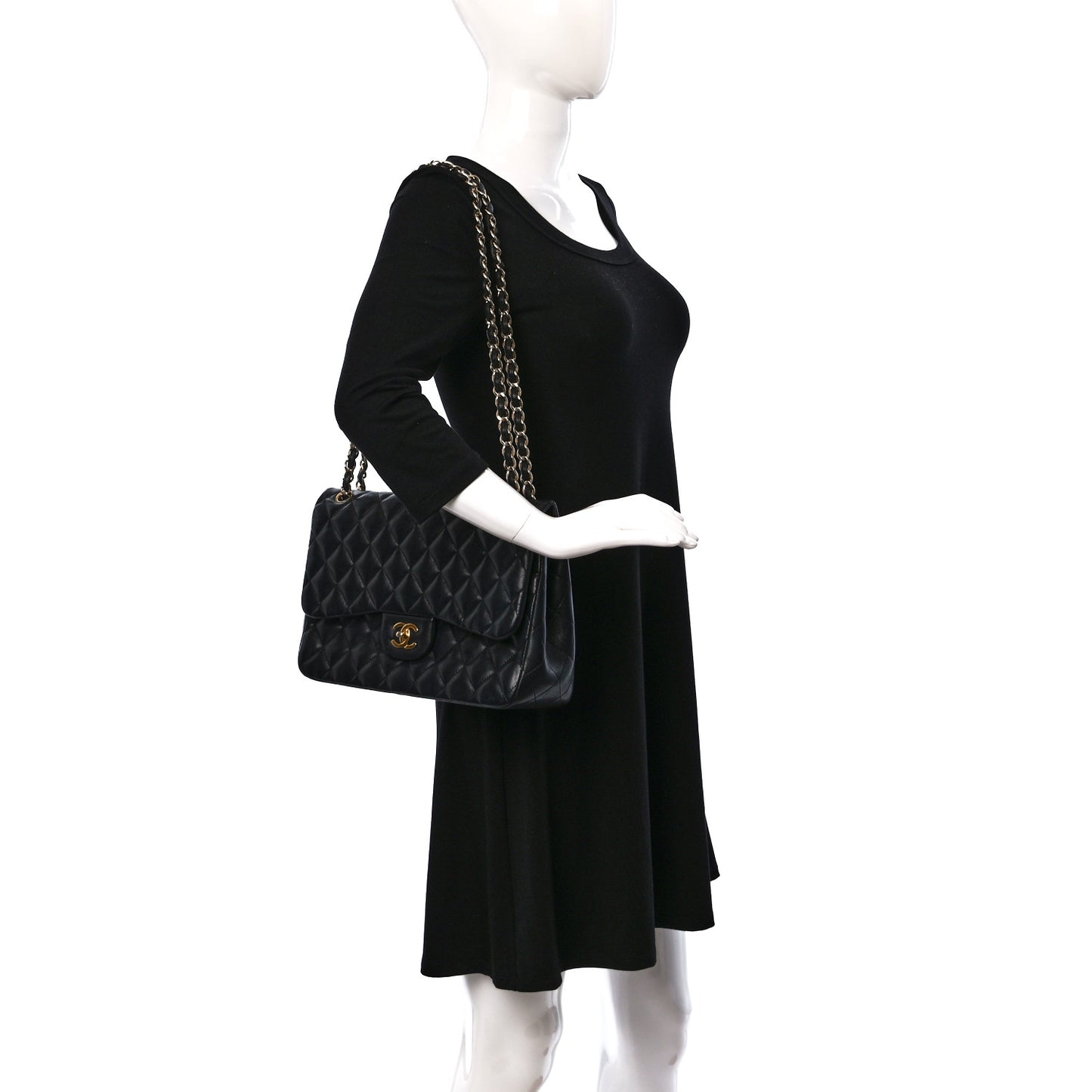 Lambskin Quilted Jumbo Double Flap Black