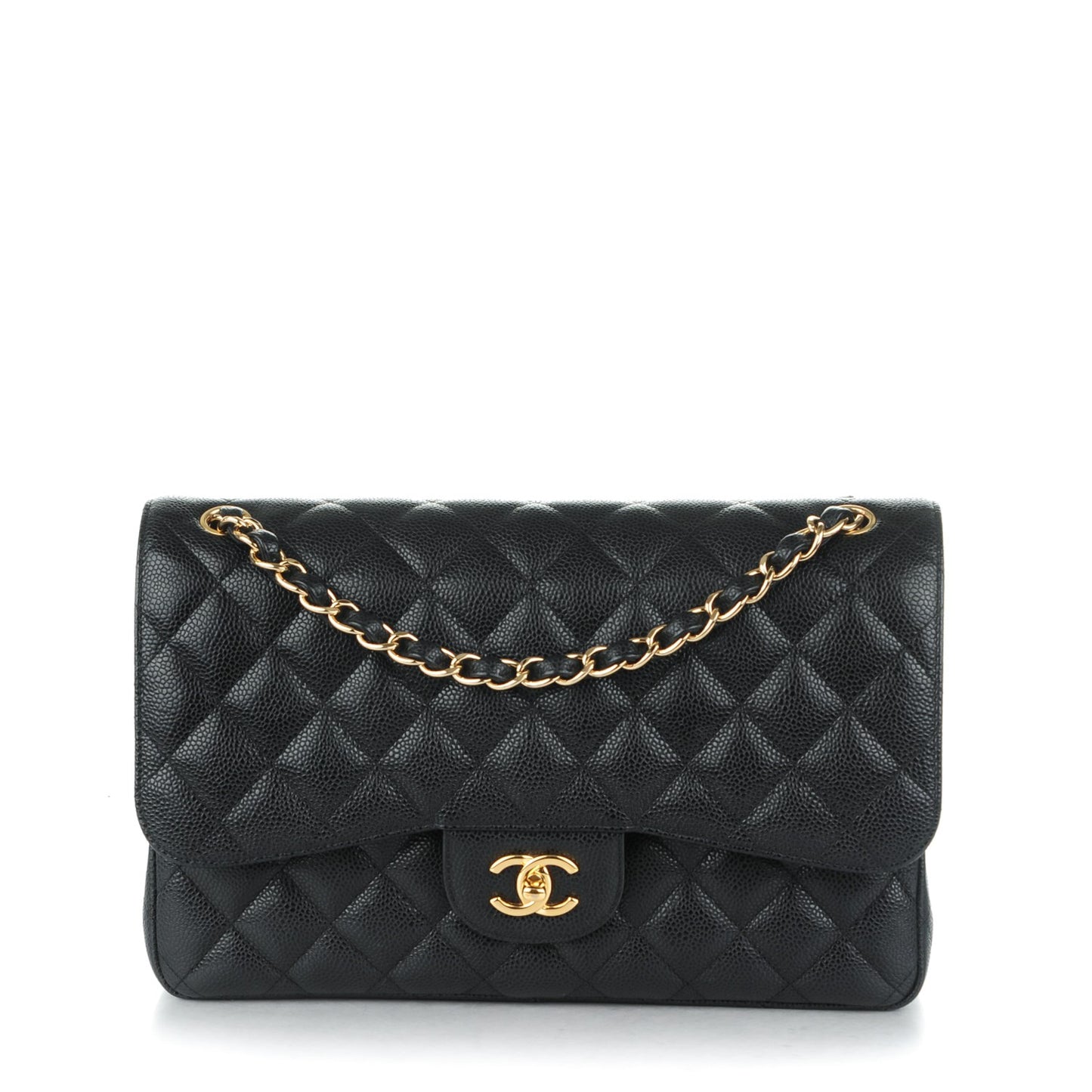 Caviar Quilted Jumbo Double Flap Black