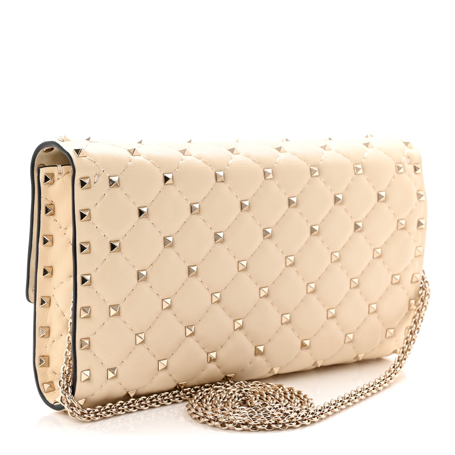 Valentino Garavani Lambskin Rockstud Spike Wallet on Chain Light Ivory 3 of 9