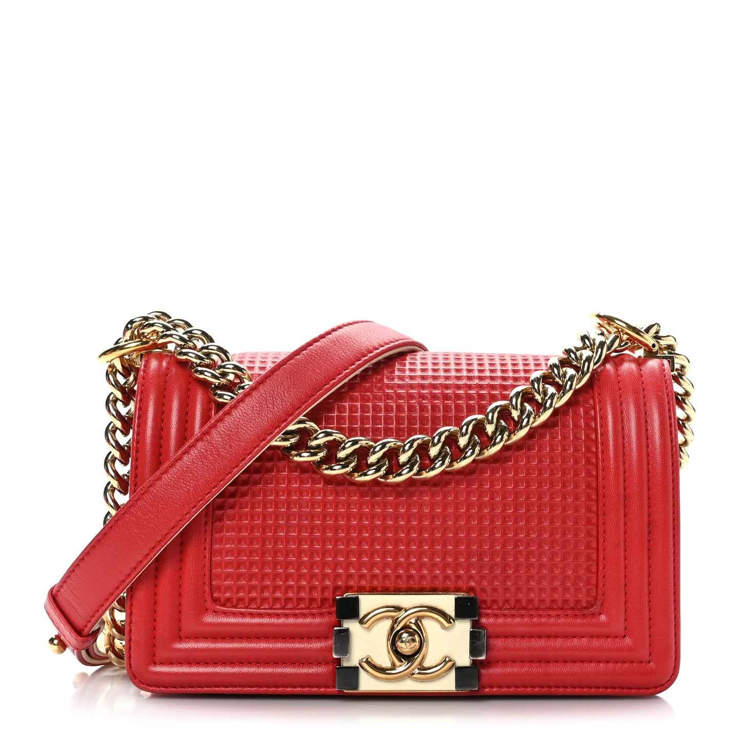 Lambskin Embossed Small Cube Boy Flap Red