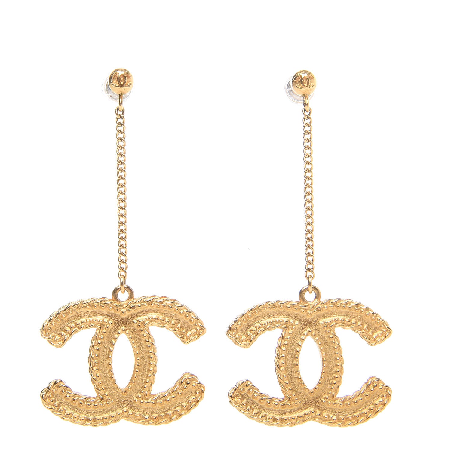 Chanel CC Drop Earrings Matte Gold 1 of 6