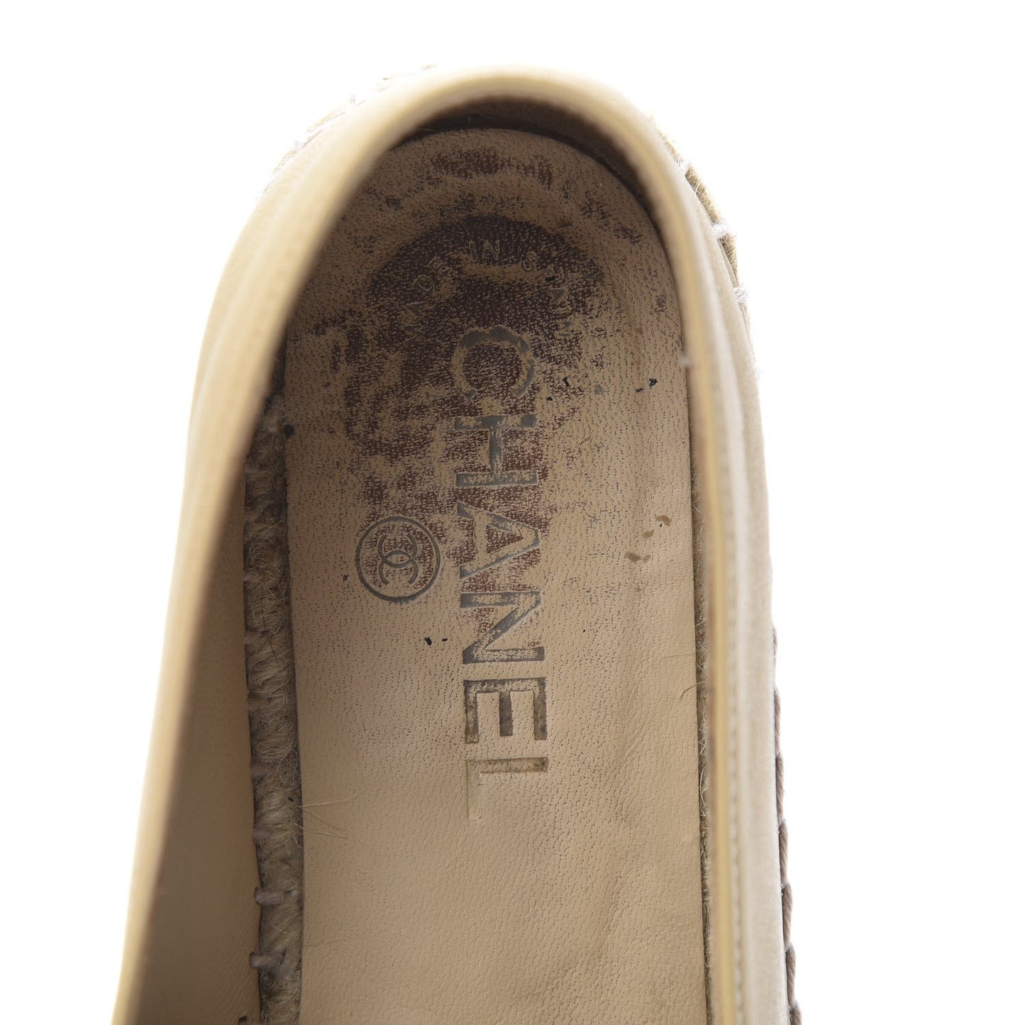 Lambskin CC Camellia Stud Espadrilles 37 Beige Black