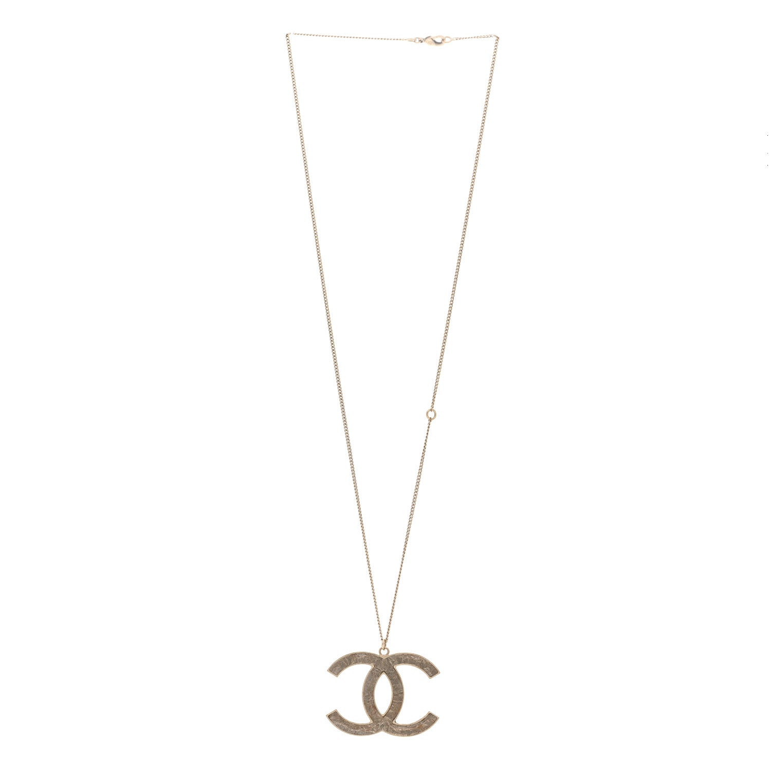 Chanel Metal Textured CC Pendant Necklace Gold 3 of 4