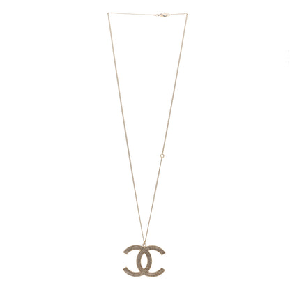 Chanel Metal Textured CC Pendant Necklace Gold 3 of 4