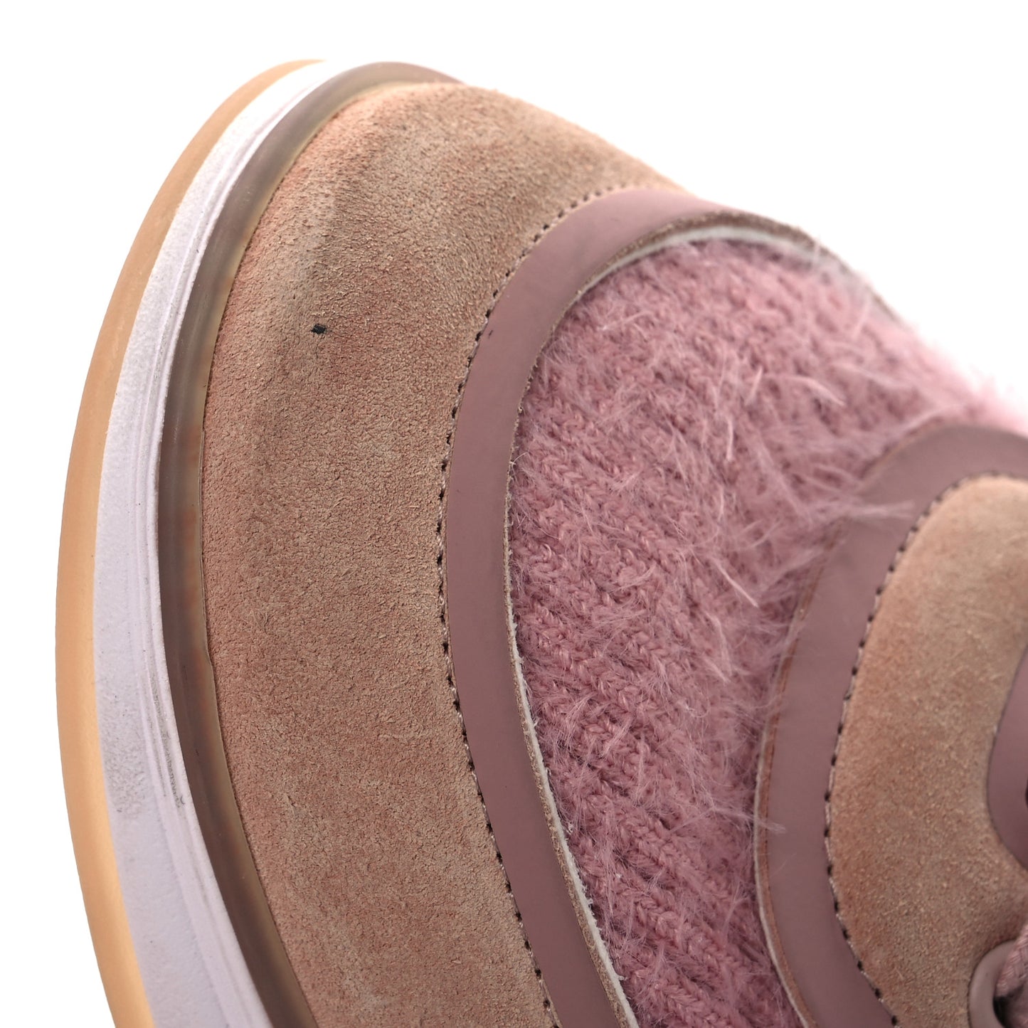 Suede Calfskin Stretch Fabric CC Sneakers 36.5 Pink