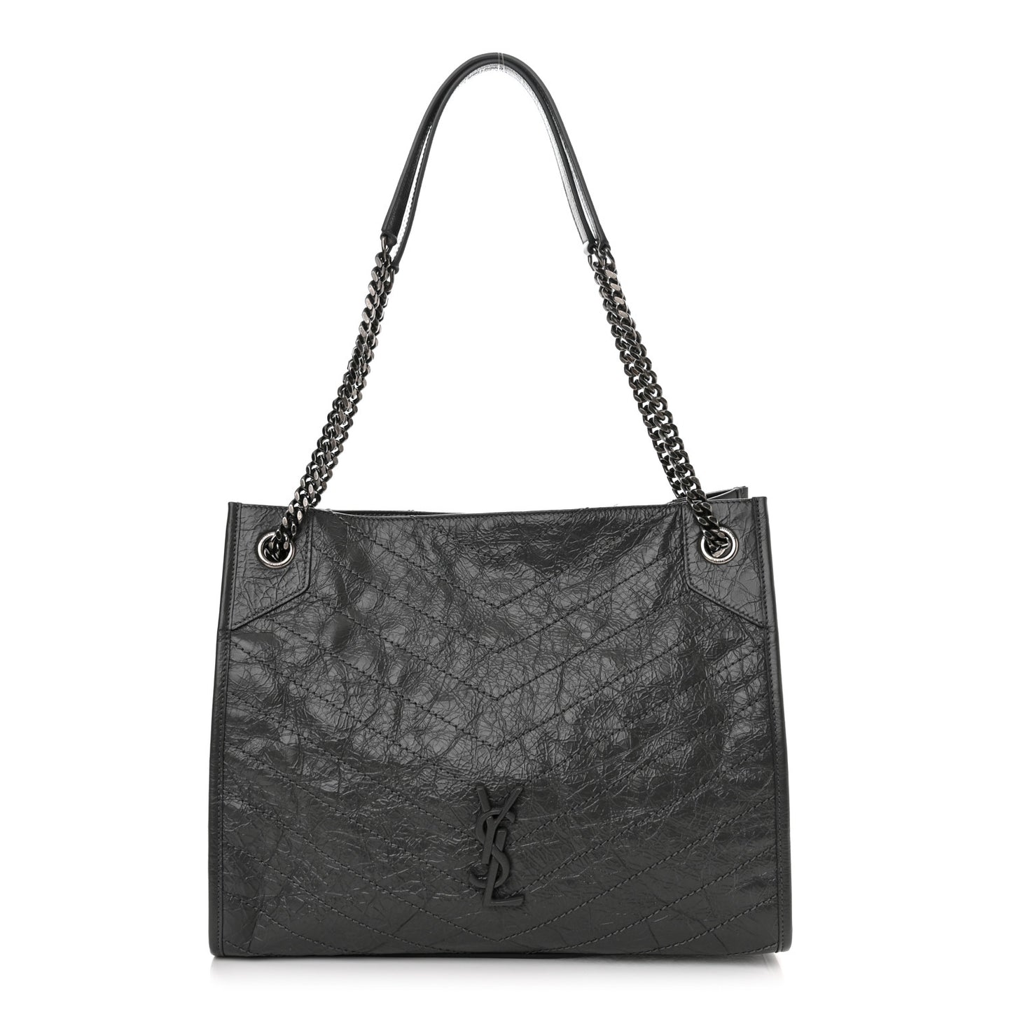 Crinkled Calfskin Matelasse Monogram Medium Niki Shopper Tote Storm