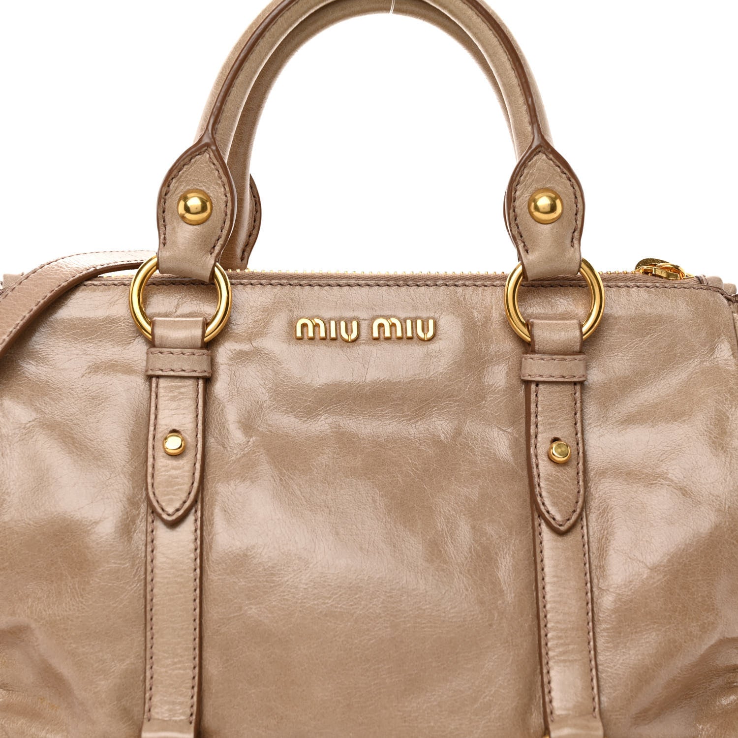 Miu Miu Vitello Shine Double Zip Tote Cammeo 7 of 9