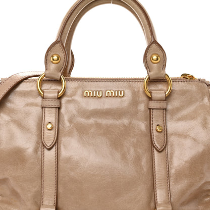 Miu Miu Vitello Shine Double Zip Tote Cammeo 7 of 9