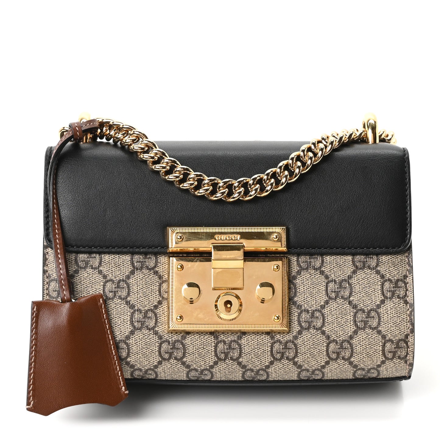 GG Supreme Monogram Calfskin Small Padlock Shoulder Bag Beige Black Cuir