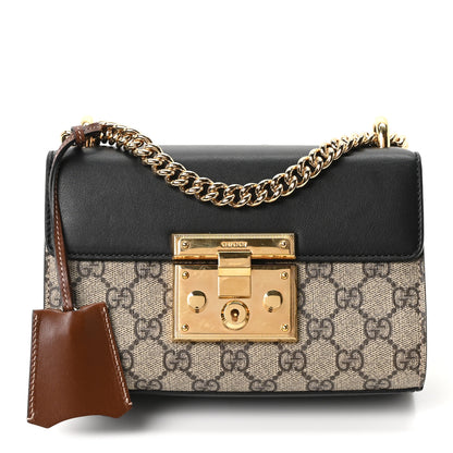 Gucci GG Supreme Monogram Calfskin Small Padlock Shoulder Bag Beige Black Cuir 1 of 11