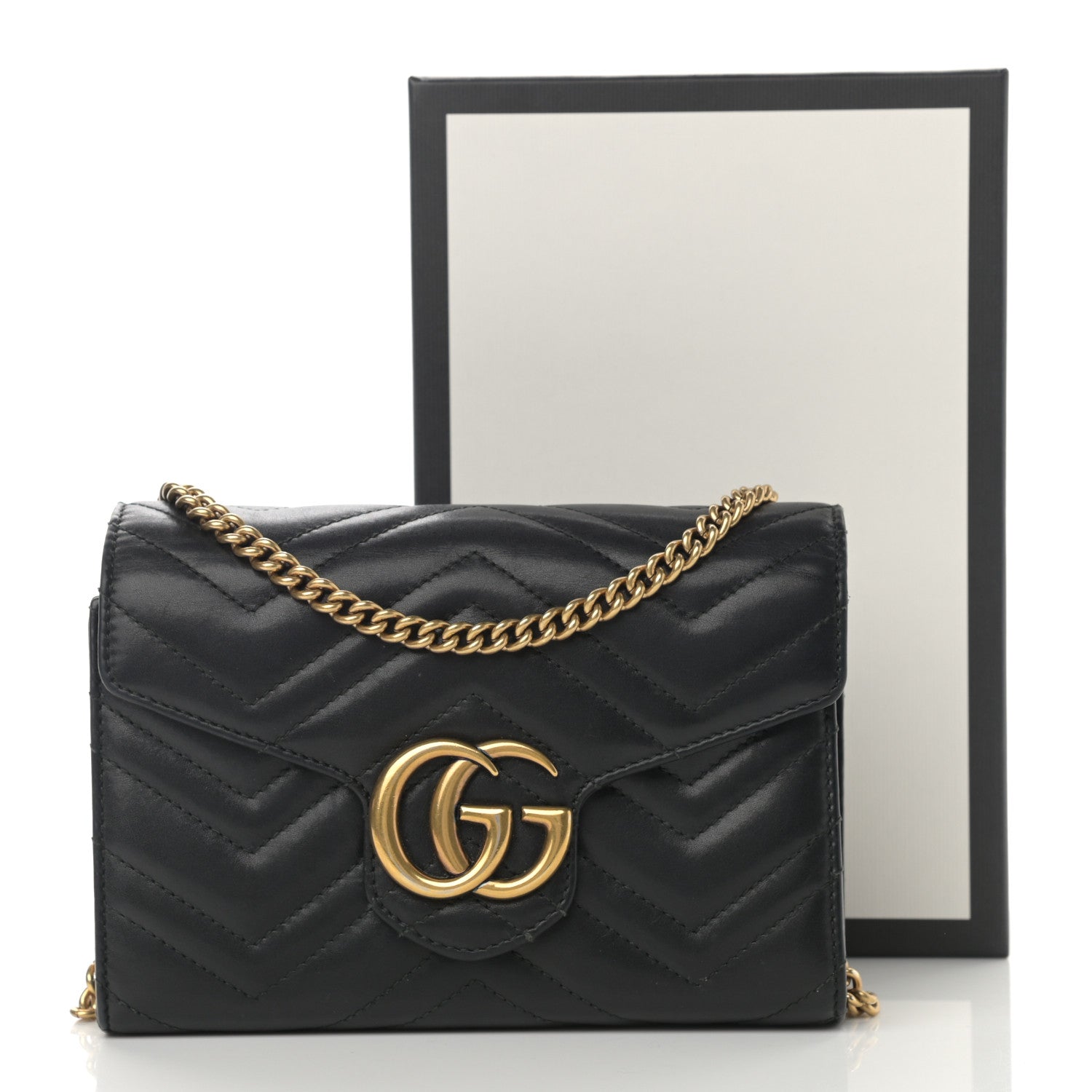 Gucci Calfskin Matelasse GG Marmont Chain Wallet Black 14 of 14