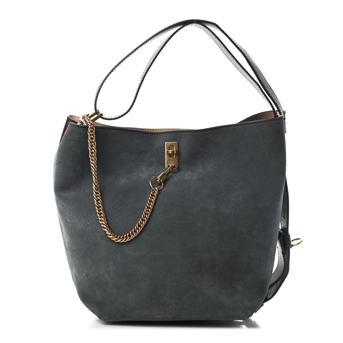 Suede Crinkled Patent Deerskin Medium GV Bucket Bag Aubergine