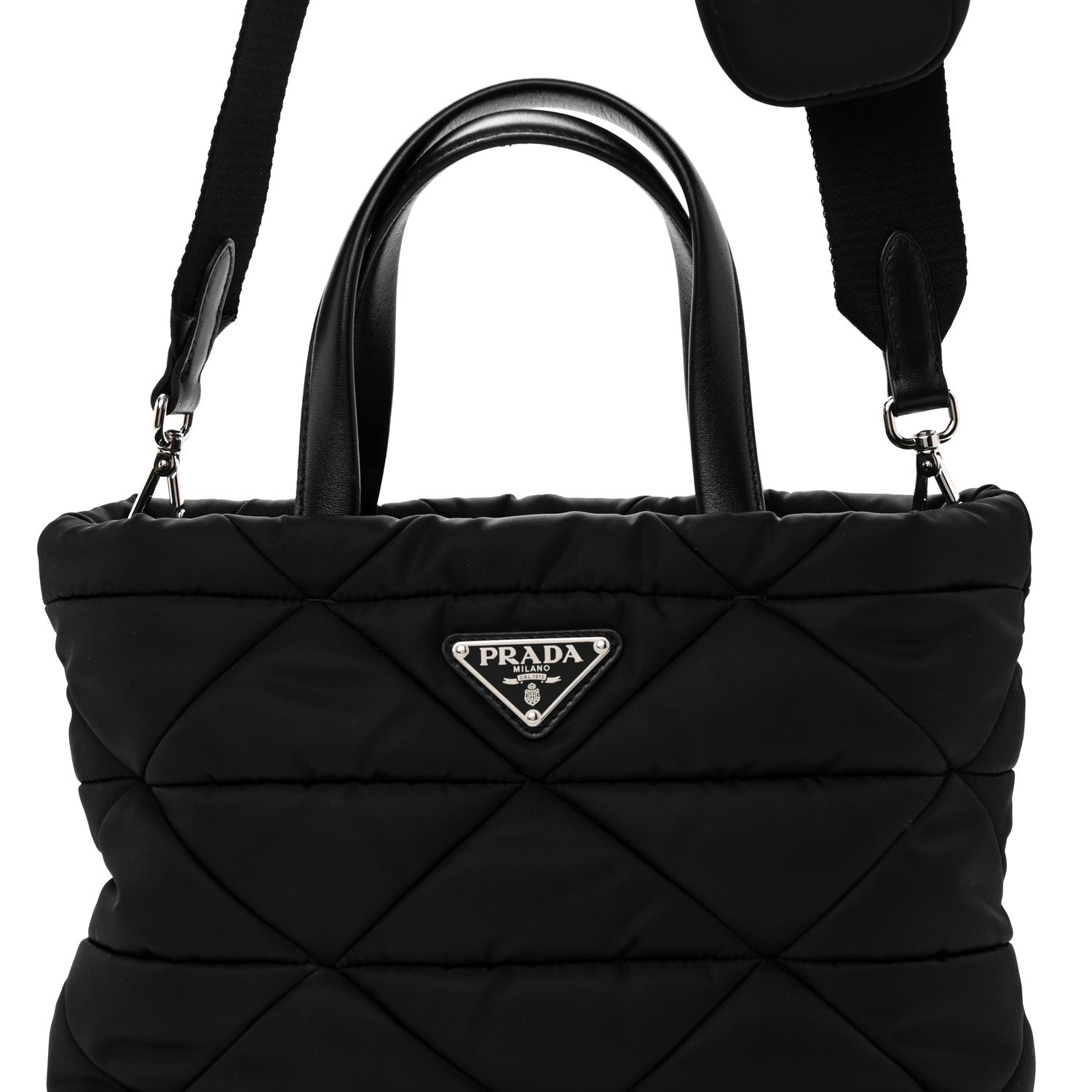 Prada Re-Nylon Nappa Triangle Quilted Padded Double Handled Zip Pocket Tote Black 8 of 12
