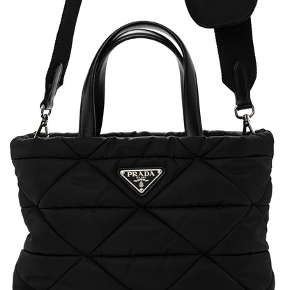 Prada Re-Nylon Nappa Triangle Quilted Padded Double Handled Zip Pocket Tote Black 8 of 12